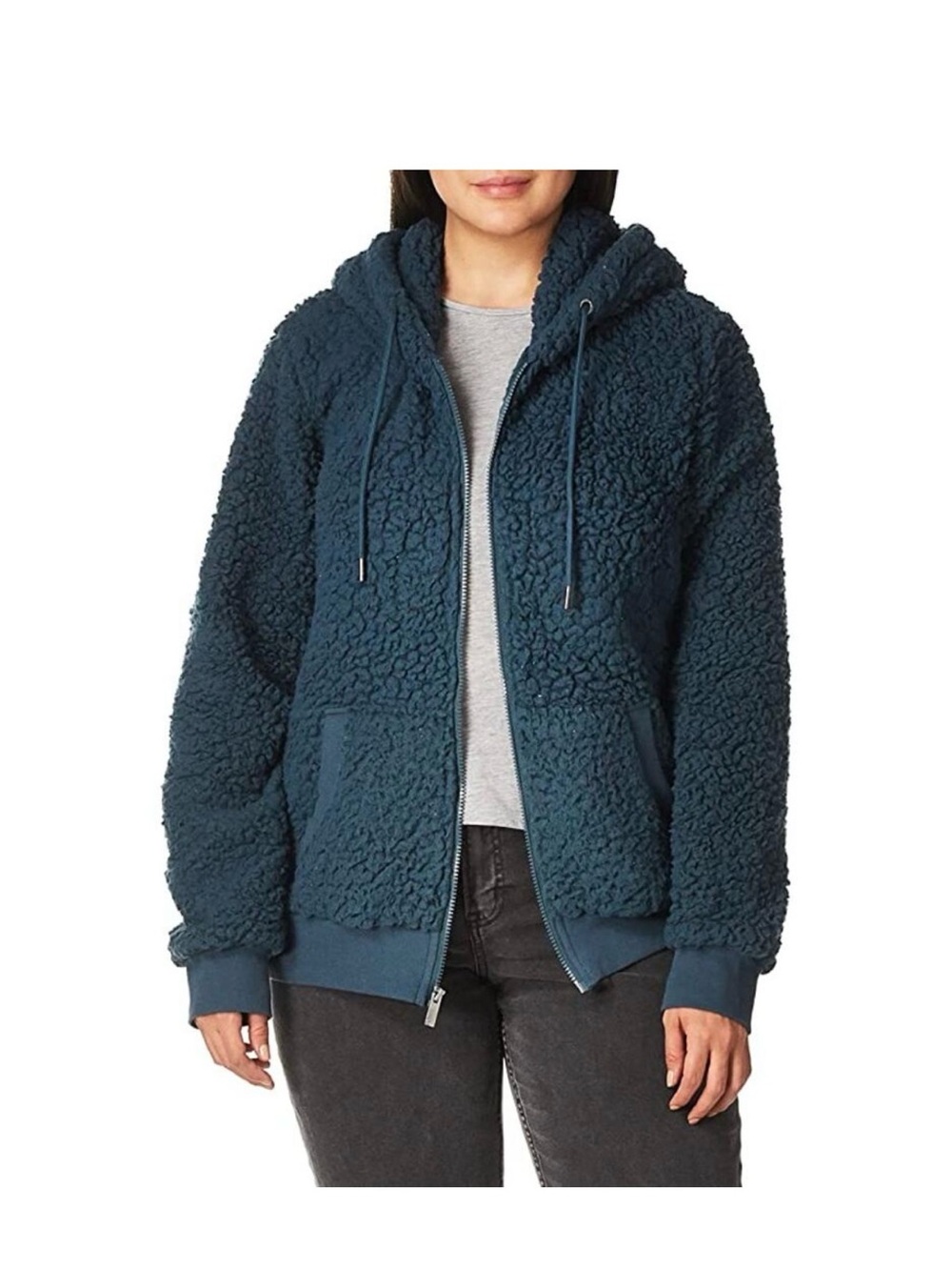 Marc New York Sherpa Zip-Up Hoodie in Dark Teal